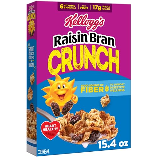 Kellogg's Raisin Bran Crunch Breakfast Cereal, Fiber Cereal, Family Breakfast, 15.4oz Box (1 Box)