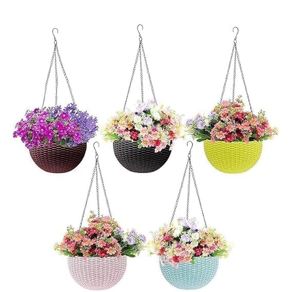 Ocean Mart- Euro Hanging Planters - 5 Pcs (7 Inch, Multicolor) | Decorative Balcony Pots for House Plants | Hooked Hanging Pots for Home Garden | Hang