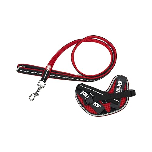 IDC Powair Bundle - IDC Powair Harness, Size: 2XS/Baby 2, Red + IDC Powair Leash, Size: 1,2 m with Handle and Small Carabiner, Red