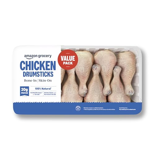 Amazon Grocery, Chicken Drumsticks Value Pack, Bone-In Skin-On, 100% Natural, Weight Varies