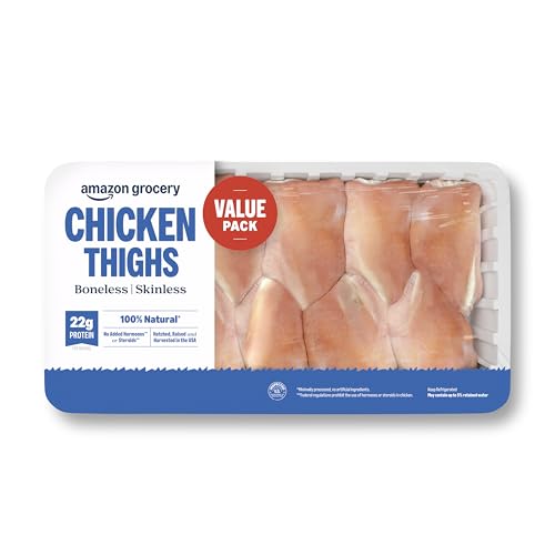 Amazon Grocery, Chicken Thighs Value Pack, Boneless Skinless, 100% Natural, Weight Varies