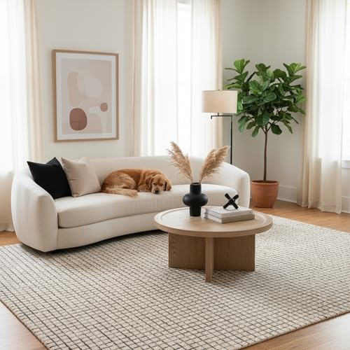 Rugs USA 7'6" x 9'6" Melrose Checked Wool Indoor Area Rug, Contemporary Farmhouse Cream for Living Room, Bedroom, Office, Entryway, Hallway