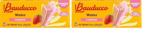 Bauducco Wafer Cookies, Strawberry, 9.0 oz (Pack of 2) - Crispy Triple-Layered Wafers with Rich Chocolate Cream Filling - Indulgent Sweet Snack - No Artificial Flavors - Family Pack Dessert.