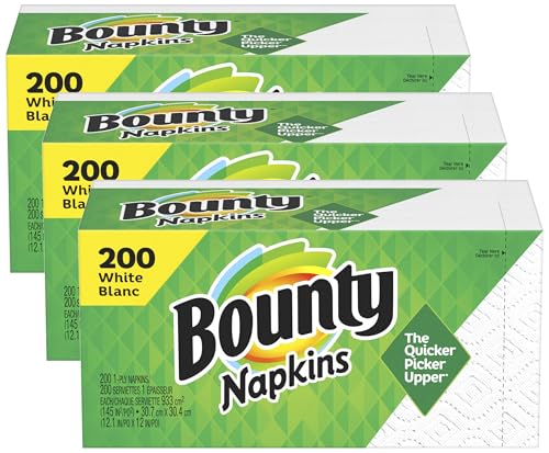 Bounty Paper Napkins, White, 200 Count (Pack of 3)