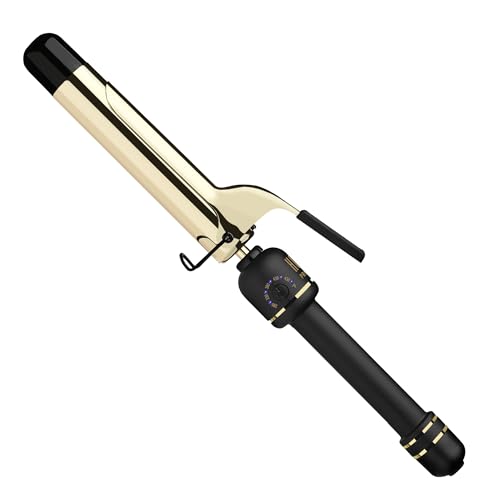 HOT TOOLS 24K Gold Professional 1 1/4" Extended Barrel Curling Iron with Clamp for Tousled Curls - 24K Gold Technology for Long-Lasting Results & Longer Barrel for Easy Styling