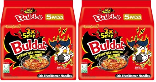 Samyang Buldak Hot Chicken Ramen, Korean Stir-Fried Instant Noodle, 2X Spicy, 4.94 OZ(140g), (Pack of 10) : Everything E