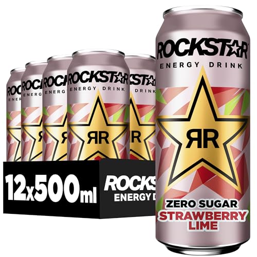 🔥 STARKER PREIS (-37%) Rockstar Energy Drink Strawberry Lime Geschmack - Zero Sugar -Koffeinhaltiges Erfrischungsgetränk ohne Zucker für den Energie Kick, EINWEG (12 x 500ml) (Verpackungsdesign kann abweichen)