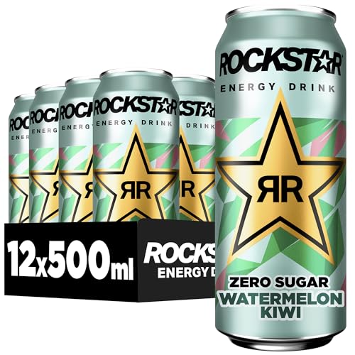 🔥 STARKER PREIS (-37%) Rockstar Energy Drink Watermelon Kiwi Geschmack - Zero Sugar - Koffeinhaltiges Erfrischungsgetränk ohne Zucker für den Energie Kick, EINWEG (12 x 500ml) (Verpackungsdesign kann abweichen)