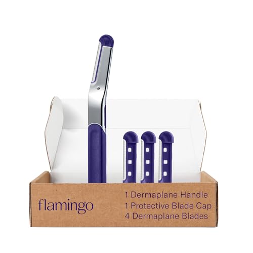 Flamingo Dermaplane Starter Set, Face Razors for Women, Smooth Skin, 1 Handle, 4 Refillable Dermaplane Razors, 1 Protective Blade Cap