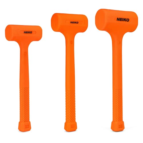 NEIKO 02888A Dead Blow Hammer Set, 3pc Neon Orange Deadblow Mallet, 1lb, 2lb, 3lb Hammers, Spark and Rebound Resistant, Unibody Molded, Checkered Grip