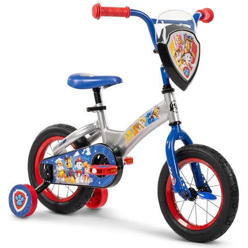 Huffy Paw Patrol Kids Bike, 12" Wheels – Ideal for Ages 3-5 Years Old, Single-Speed with Training Wheels, LED Spoke Lights, Adjustable Seat, Coaster Brake, and Chainguard