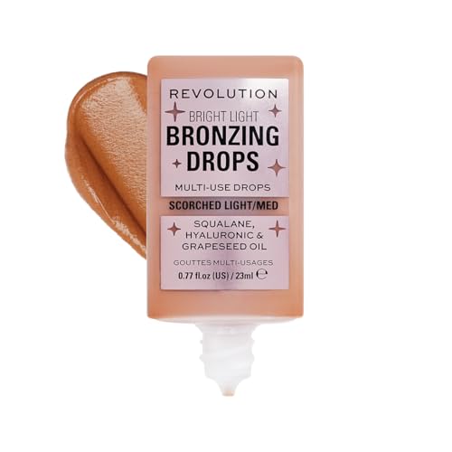 Makeup Revolution, Bright Light Bronzing Drops with Hyaluronic Acid, Sun-Kissed Finish, Bronze Scorched, 23ml