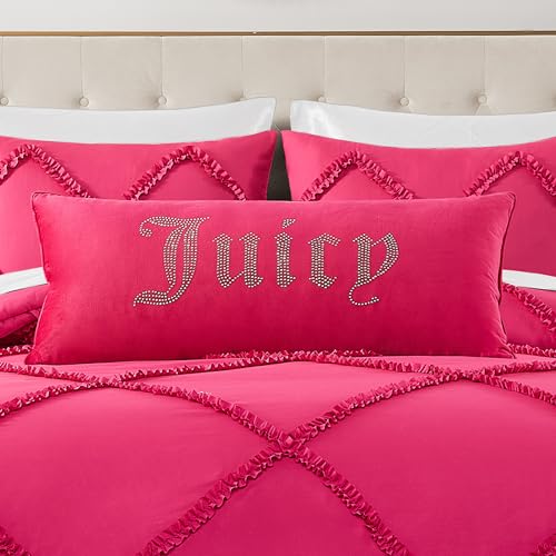 Juicy Couture Rectangle 1-Piece Decorative Accent, Premium Reversible Throw Pillow, Living Room and Bedroom Décor, 16"x36", Velvet Rhinestone Hot Pink