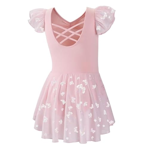 DIPUG Ballet Leotards for Girls with Skirt Shiny Toddler Dance Leotard Butterfly