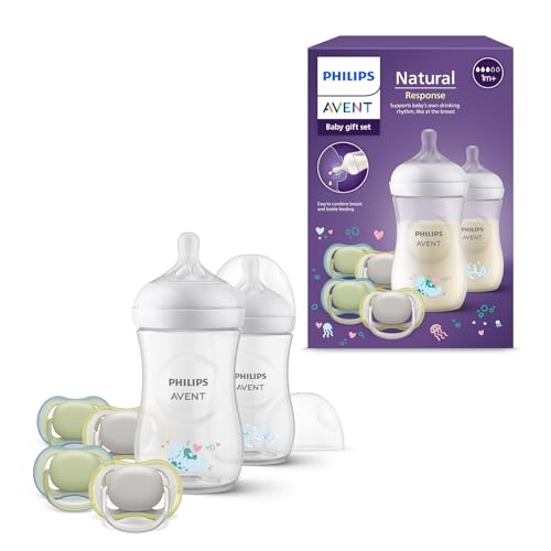 🔥 SELTEN SO GÜNSTIG (-55%) AVENT Natural Response Geschenkset für Babys: 2x Natural Response Flaschen 260 ml (ab 1 Monat), 4x ultra air Schnuller (0-6M) (Modell SCD837/13)