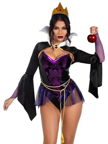Leg Avenue Womens 4 Pc Poison Apple Queen Halloween Costume For Women, MEDIUM, Black/Purple
