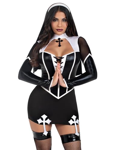 Leg Avenue Womens 2 PC Holy Hottie Sexy Nun Costume, XS, Black/White