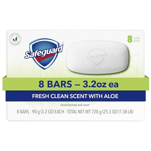 Safeguard Micellar Deep Cleansing Bath Bar Soap, Washes Away 99 Percent of Bacteria, Leaves Skin Soft, Fresh Clean Scent with Aloe, 3.2 oz (8 Count)