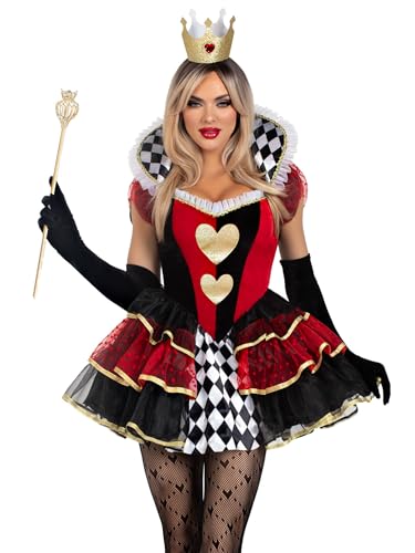 Leg Avenue Womens 2 PC Queen of Hearts Halloween Costume for Women, MEDIUM, Multicolor