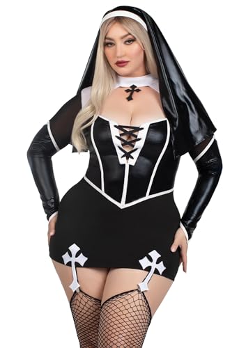 Leg Avenue Womens 2 PC Holy Hottie Sexy Nun Costume, 3X-4X, Black/White