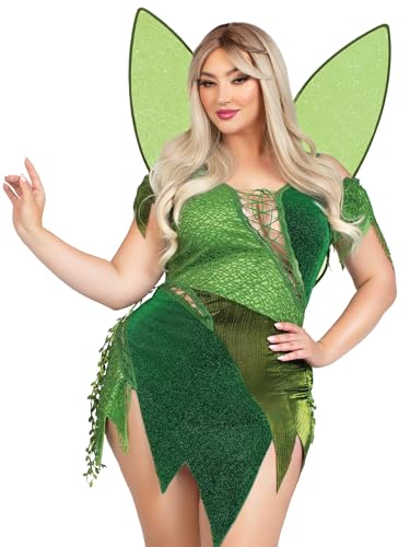 Leg Avenue Women’s 2 PC Forest Fairy Costume for Women Sexy Halloween Costumes for Women with Shimmer Fairy Wings Adult, Green, 3X-4X