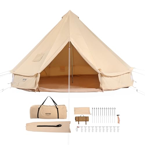 VEVOR Canvas Tent Bell Tent, 4 Seasons 4 m/13.12 ft, for Camping with Stove Jack, Family Camping Outdoor Hunting Party
