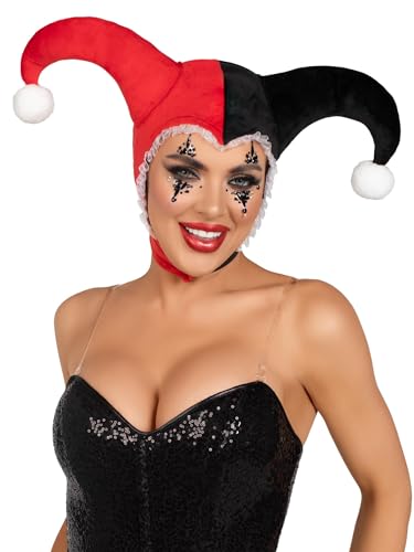 Leg Avenue Womens Harlequin Bonnet, Black/Red, O/S
