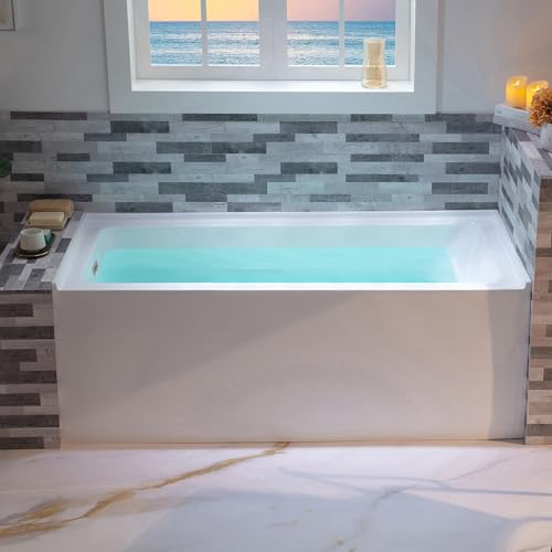 WOODBRIDGE 60" Acrylic Rectangular Alcove Soaking Bathtub in White with Left Drain, Chrome pop-up Drain Included, LB428-L