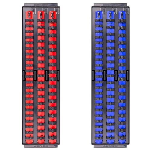 Ernst Manufacturing 2 Pack of Socket Boss with 18" Rails, 1 Red & 1 Blue for Complete Multiple Drive Size Socket Organization, Holds 114 Sockets - Made in USA
