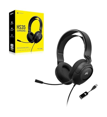 CORSAIR HS35 Surround v2 Multiplatform Wired Gaming Headset – Dolby 7.1 – Flexible Omni-Directional Microphone – Universal 3.5mm Connection – PC, Mac, PS5, PS4, Xbox, Nintendo Switch, Mobile – Carbon