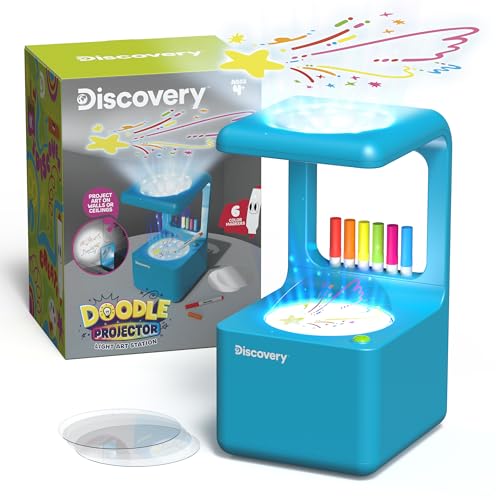 Discovery™ Doodle Projector Light Art Station – Includes 6 Dry-Erase Markers, 10 Reusable Drawing Discs, Project Drawings on Walls & Ceilings| Arts & Crafts Kit for Kids| Tracing Pad Coloring Toy Gift