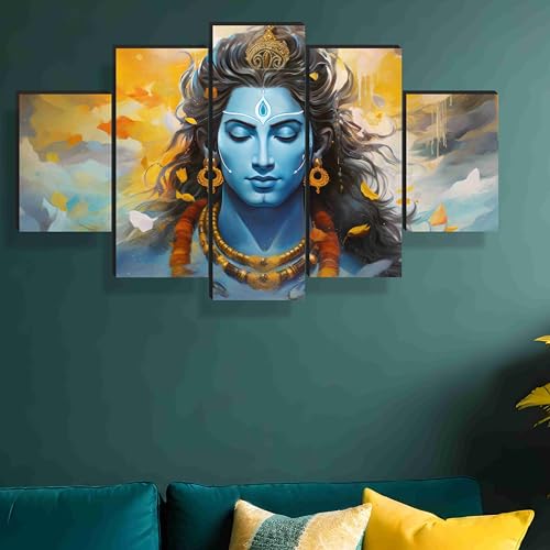 SAF paintings Shiva Paintings for Wall Decoration - Set Of Five, 3d modern art Painting for Living Room Large Size with Frames for Home Decoration, Ho