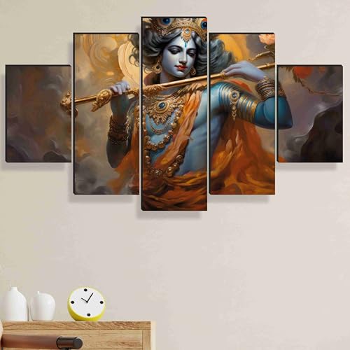 SAF krishna Paintings for Wall Decoration - Set Of Five, 3d modern art Painting for Living Room Large Size with Frames for Home Decoration, Hotel, Off