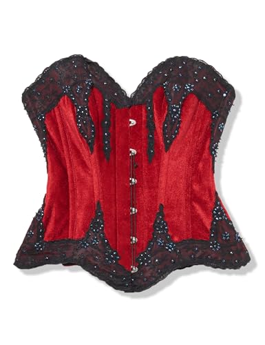 Top Drawer Dark Red Velvet & Beaded Steel Boned Overbust Corset (XLarge)