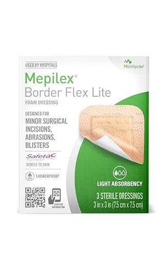 Mepilex Border Flex Lite 3 x 3 in (7.5x7.5 cm) Hospital Grade Dressings for Minor Surgical Incisions, Abrasions and Blisters for Up to Several Day Use
