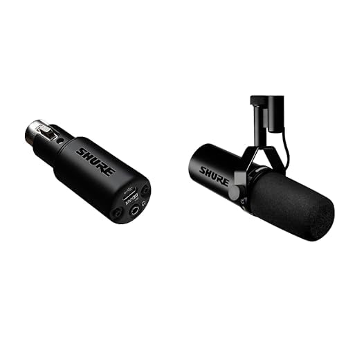 Shure SM7dB Dynamic Vocal Microphone w/Built-in Preamp for Streaming, Podcast, & Recording + Shure MVX2U XLR-to-USB Digital Interface with Headphone Jack, Integrated Pre-amp with 60dB Gain Control