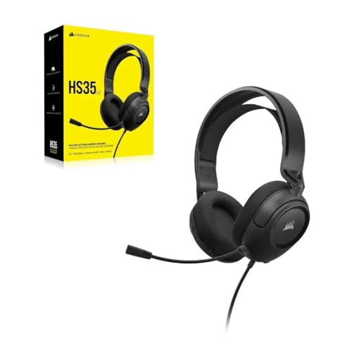 Corsair HS35 v2(Universal 3.5mm connectivity with PC,Xbox,PS, 50mm Audio Drivers,Floating Headband,Omni-Directional mic,On-Ear Volume Controls), Carbo