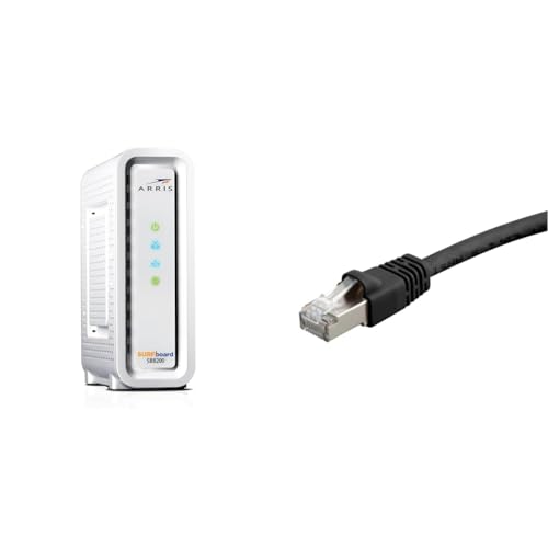 ARRIS Surfboard SB8200 DOCSIS 3.1 Cable Modem, Approved for Comcast Xfinity, Cox, Charter Spectrum & Monoprice Cat6A Ethernet Patch Cable - Snagless RJ45, Fullboot, 550Mhz Cable Modem SB8200 Gigabit Modem + Ethernet Patch Cable
