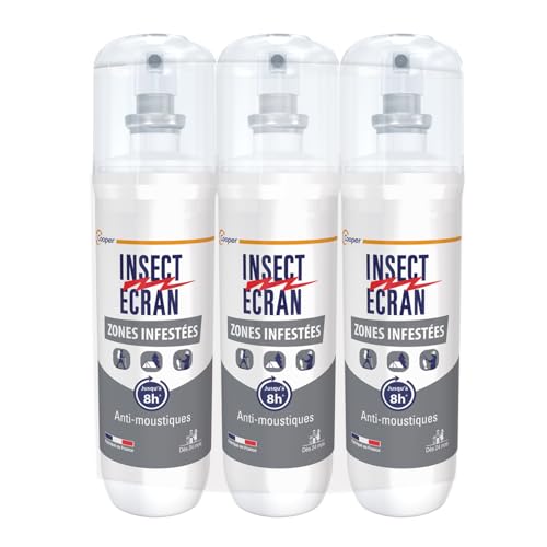 INSECT ECRAN - Anti-moustiques Zones Infestées - Efficacité 8h - Spray répulsif peau - Protection contre les piqûres de moustiques - Made in France - 3x100 ml