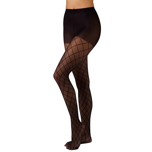 L'eggs Casual Women's Fashion Diamond Tights, Control Top, Sheer Toe, Black, Size Large/X Large(Pack of 1)