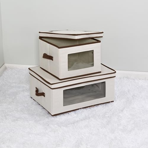 Honey-Can-Do 2-Pack Closet Fabric Storage Box with Lid, Clear-View Window and Removable Dividers, Natural SFT-09986 Natural