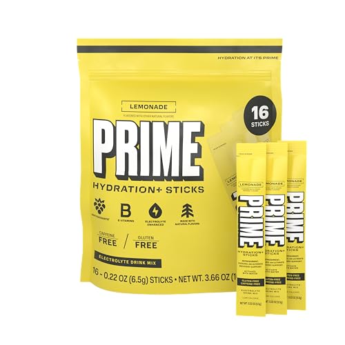 PRIME HYDRATION+ Sticks Lemonade | Hydration Powder Single Serve Sticks | Electrolyte Powder On The Go | Low Sugar | Caffeine-Free | Vegan | 16 Sticks