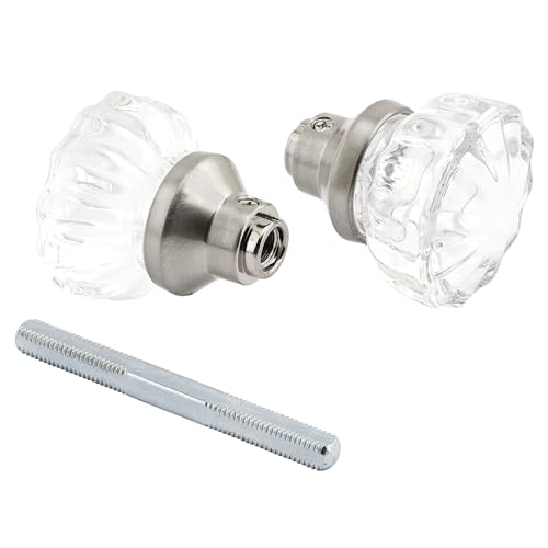 Prime-Line E 28315 Mortise Style Fluted Glass Door Knobs - Perfect for Replacing Broken Antique Lock Sets on Interior Doors, Features 2 In. Outside Diameter Knobs, Satin Nickel (Single Pack)