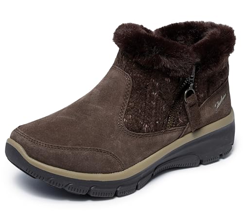 Skechers Women's EASY GOING - COZY INN Zip-Up bootie, Brown, 5 M
