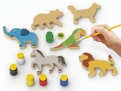 Junges - Kit Colorir e Brincar Animais - Em madeira (MDF) com tinta guache e pincel