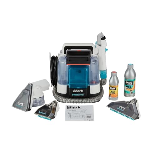 (-33%) Shark StainStriker Fleckenreiniger mit 5 Aufsätzen, reinigt Teppich- und Polsterfasern, gegen Speisereste, Flüssigkeiten und Tiergeruch, leicht und tragbar, 450W, Weiß/Türkis, PX200EUT