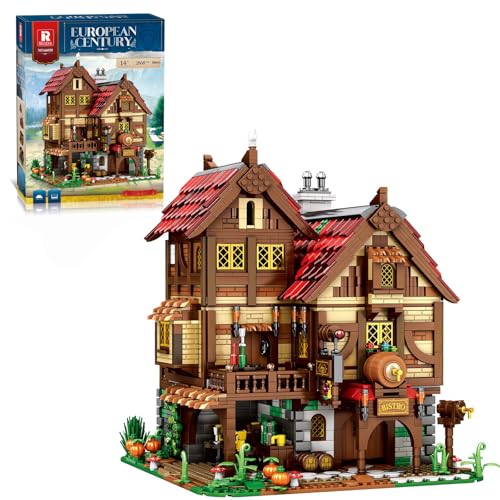 Reobrix 66018 Medieval Tavern Building Blocks Set, Architecture Toys Medieval House Model...