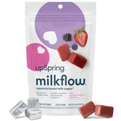 UpSpring Lactation Supplement for Breastfeeding, Lactation Snacks with Fenugreek and Blessed Thistle, Breastfeeding Essentials Support, Breast Milk Supply - Mixed Berry (28 Count)