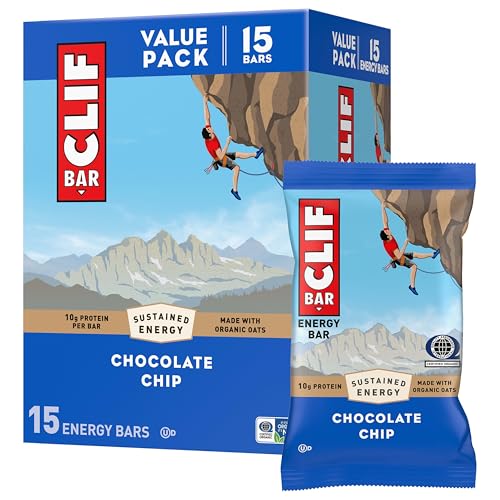CLIF BAR - Protein Bars - Chocolate Chip - Made with Organic Oats - Energy Bars - Non-GMO - (15 Pack)