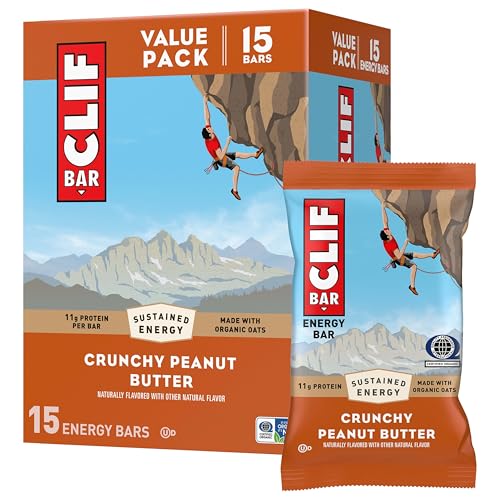 CLIF BAR - Protein Bars - Crunchy Peanut Butter - Made with Organic Oats - Energy Bars - Non-GMO (15 Pack)